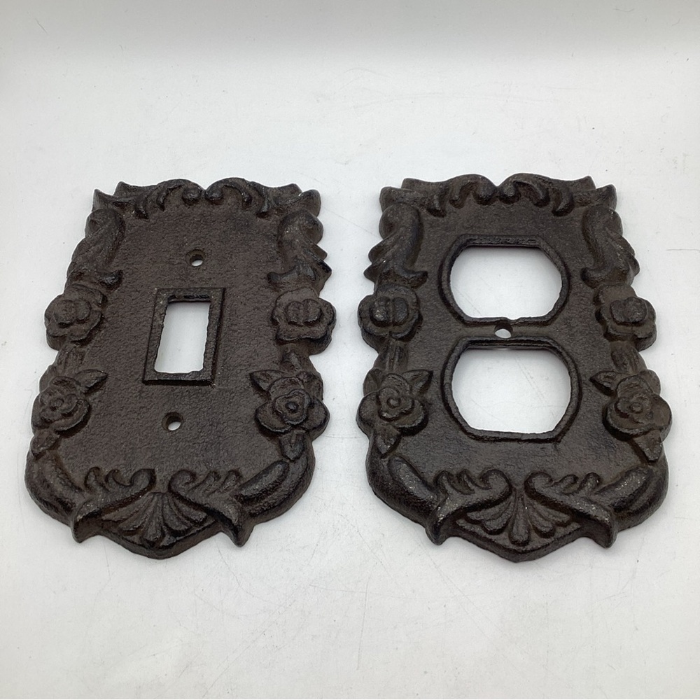 Vintage Antique Cast Iron Metal Switch plate & Plug Cover Decor Floral Rose